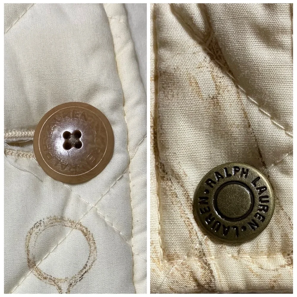 Lauren Ralph Lauren Quilted Cream Equestrian Print Button Utility Jacket Medium